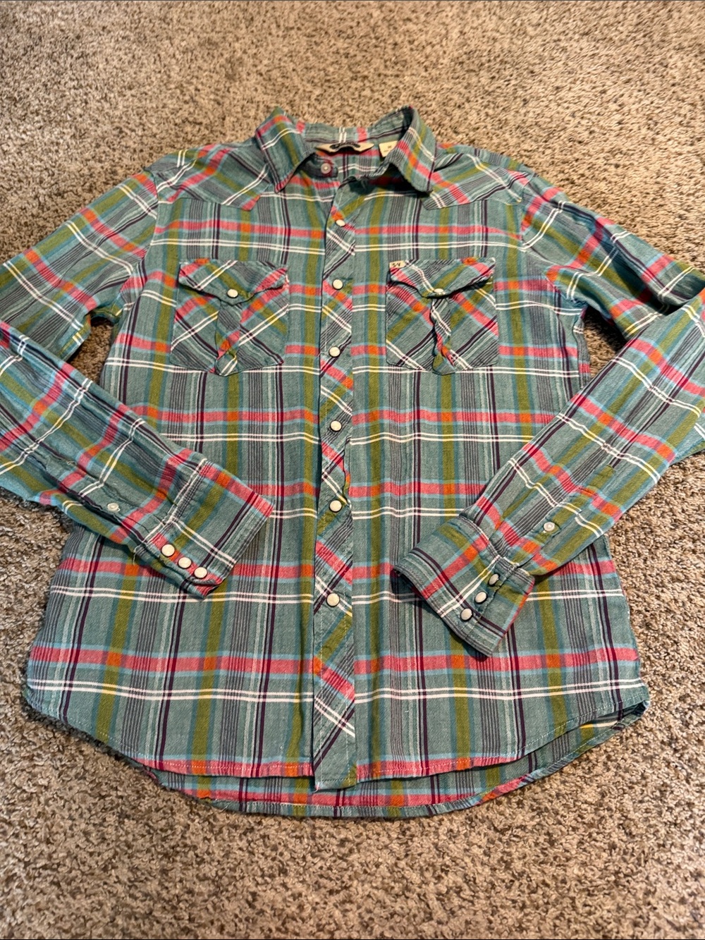 Salt Valley Western Green Plaid Snap Front Shirt- M